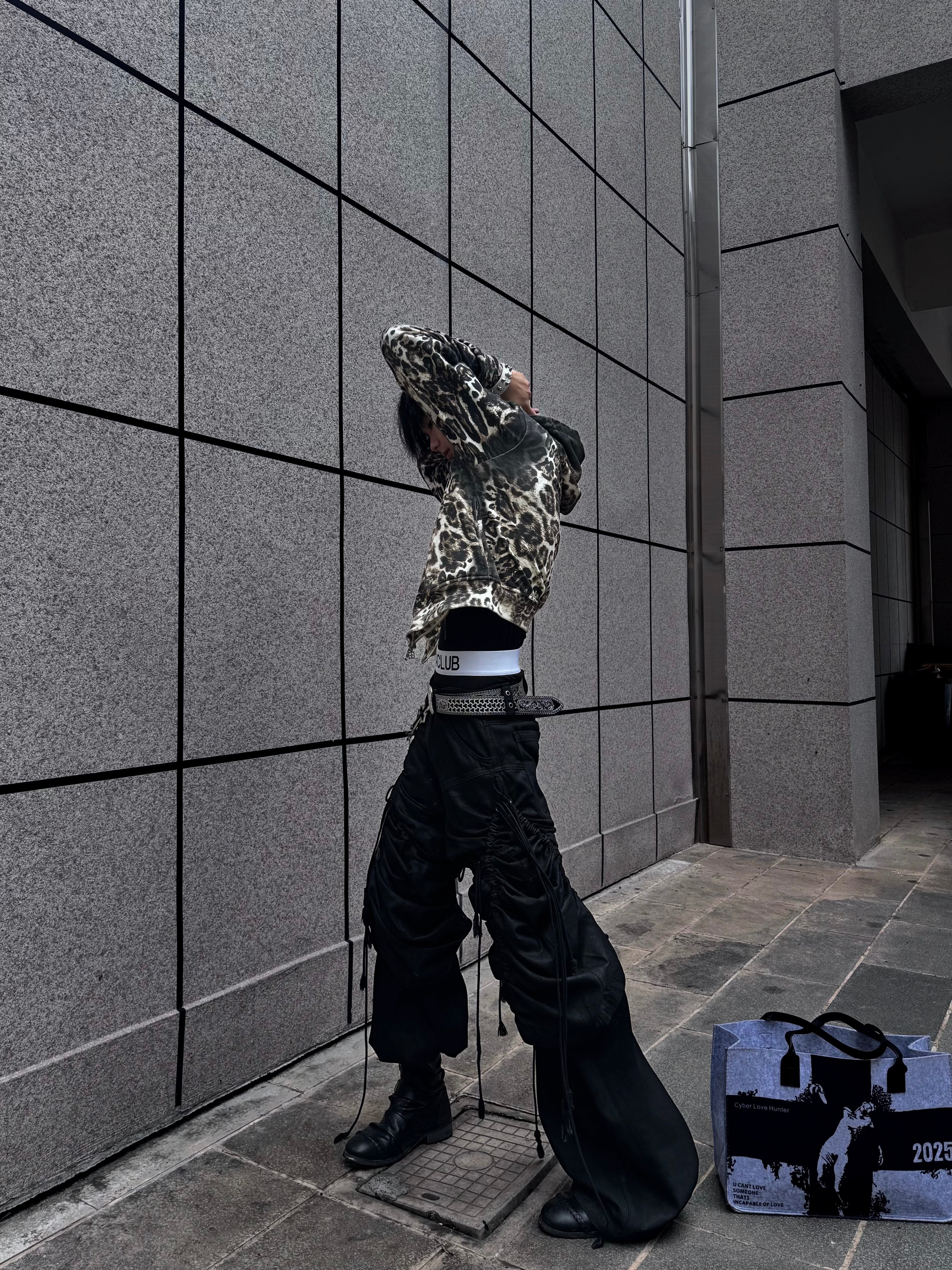 DARK NICHE STRUCTURED PLEATED WAXED HEAVYWEIGHT BAGGY JEANS