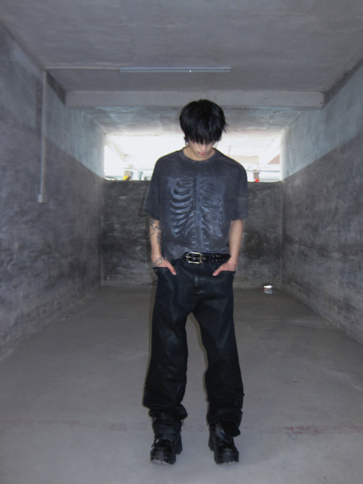 VINTAGE WASHED OVERSIZED HEAVYWEIGHT T‑SHIRT & SKELETON SCRIPTURE