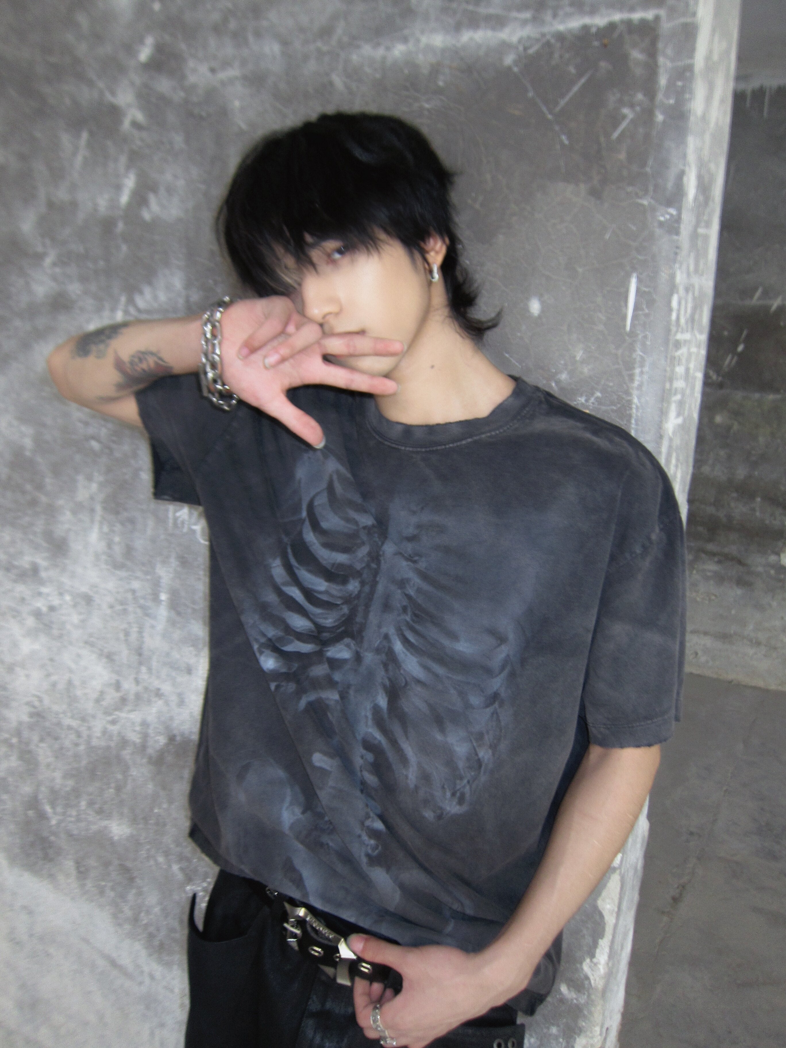 VINTAGE WASHED OVERSIZED HEAVYWEIGHT T‑SHIRT & SKELETON SCRIPTURE