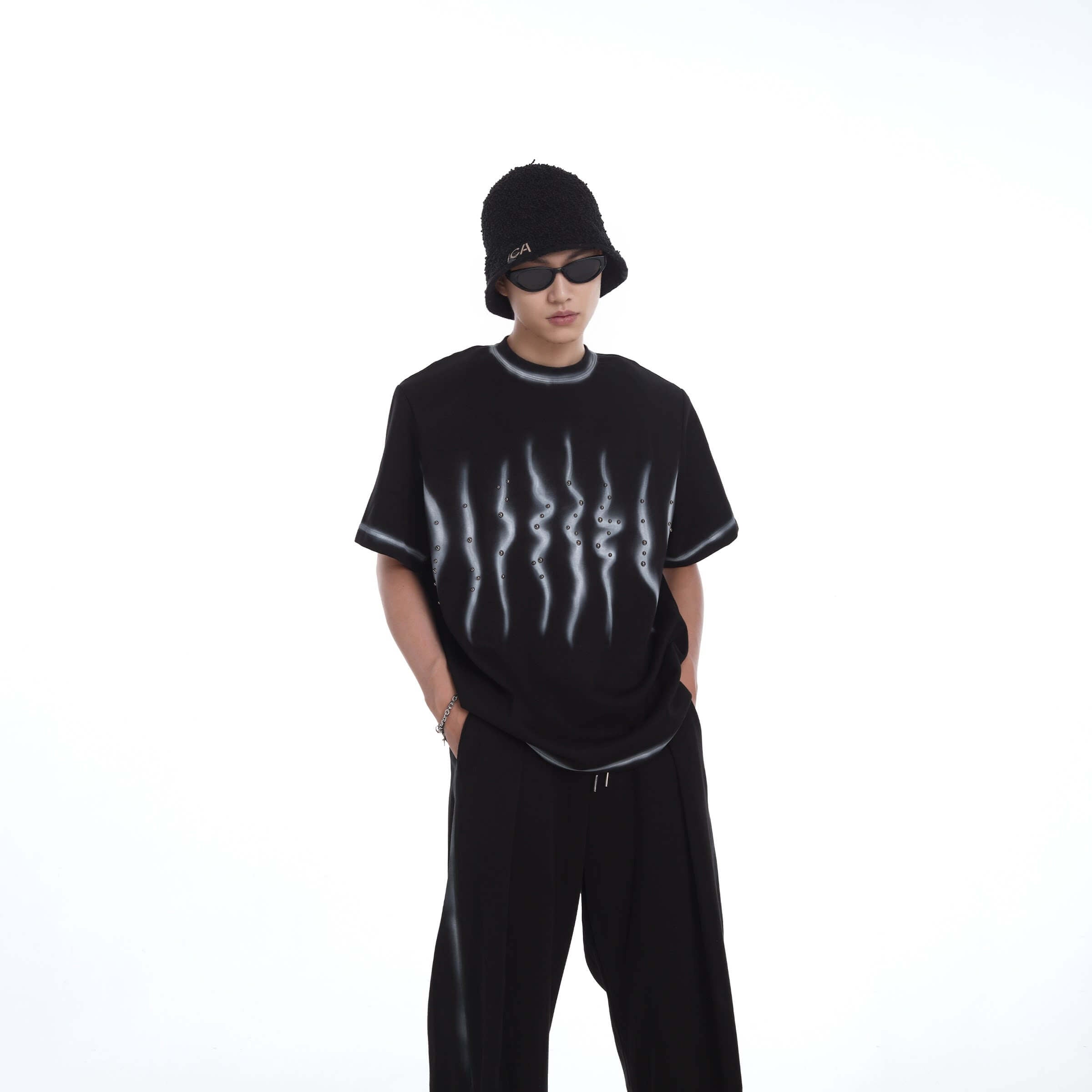 MEN'S RIVET WAVE PATTERN CASUAL COOL STREETWEAR T-SHIRT SET