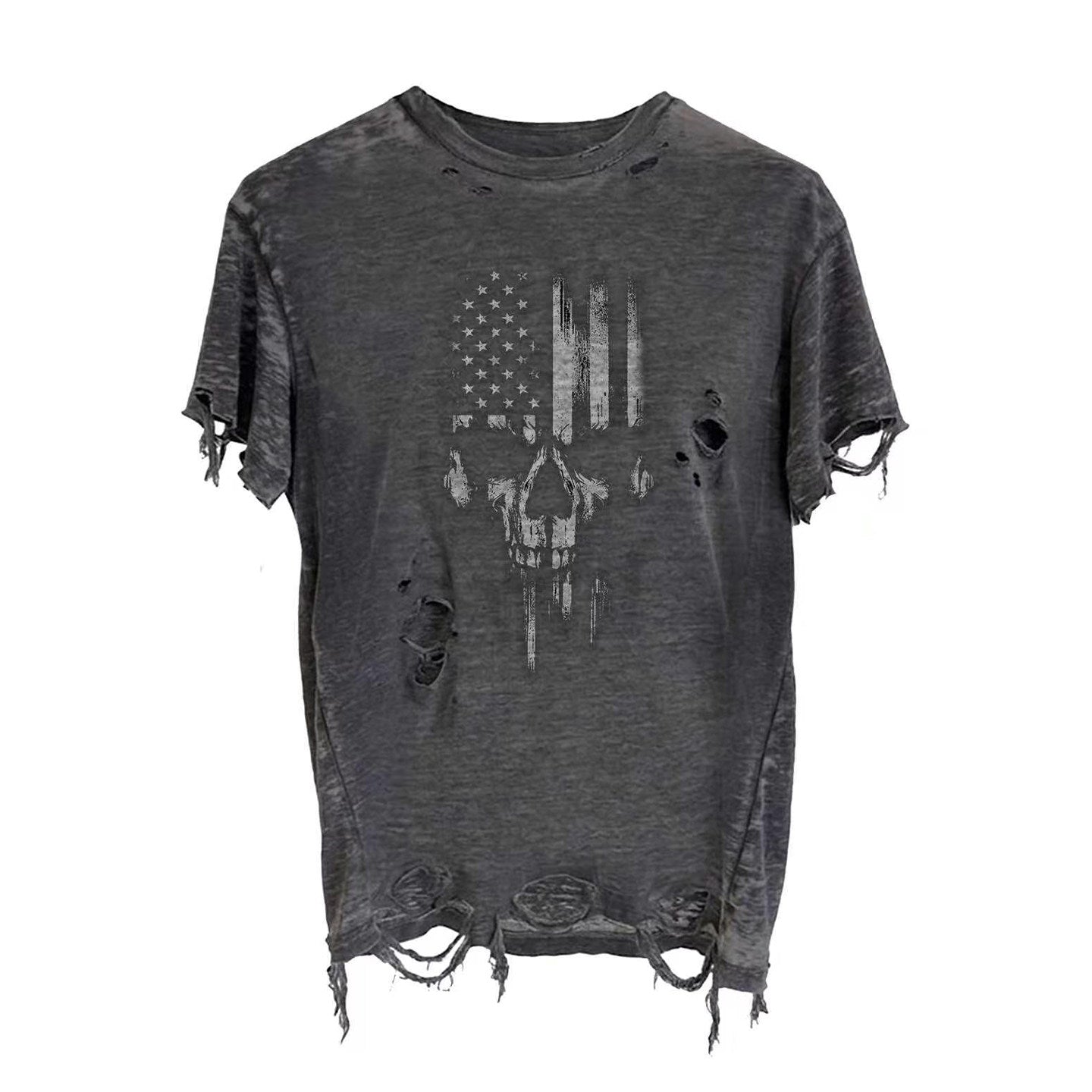 DISTRESSED PRINT RIPPED T-SHIRT