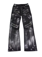 SILVER WAX BRUSHED ZIPPER RIVET WASHED DISTRESSED SKINNY JEANS