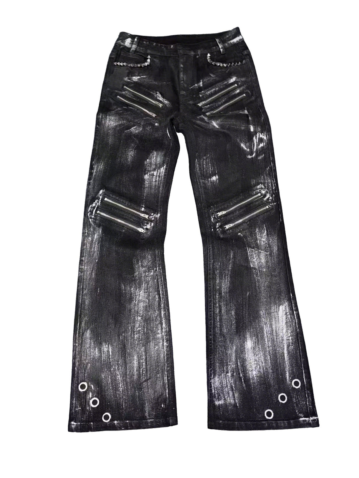 SILVER WAX BRUSHED ZIPPER RIVET WASHED DISTRESSED SKINNY JEANS