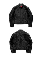 HEAVYWEIGHT ZIPPER OVERSIZED PADDED‑SHOULDER MOTOR LEATHER JACKET