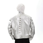 SILVER METAL BONE NICHE OVERSIZED LEATHER JACKET