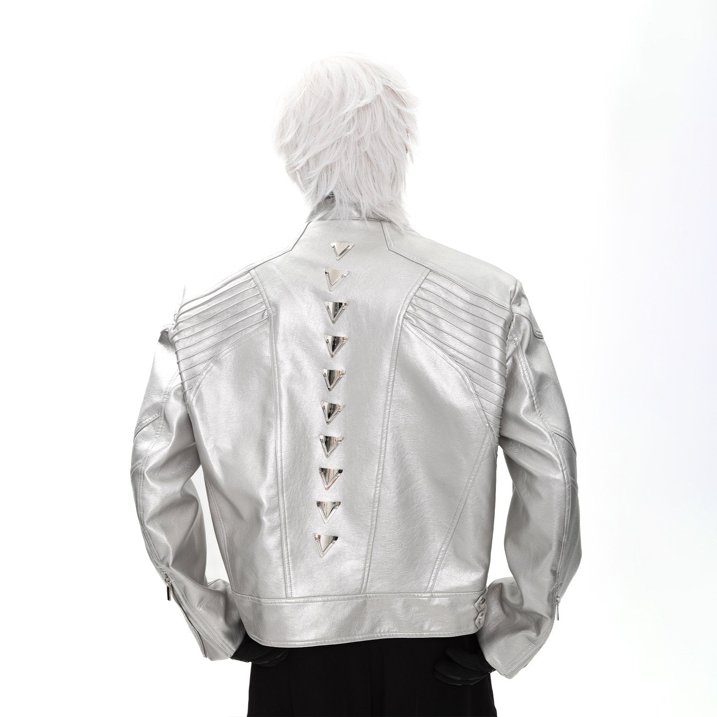 SILVER METAL BONE NICHE OVERSIZED LEATHER JACKET