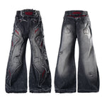 HEAVY-DUTY 3D CUT EMBROIDERY FLARE JEANS