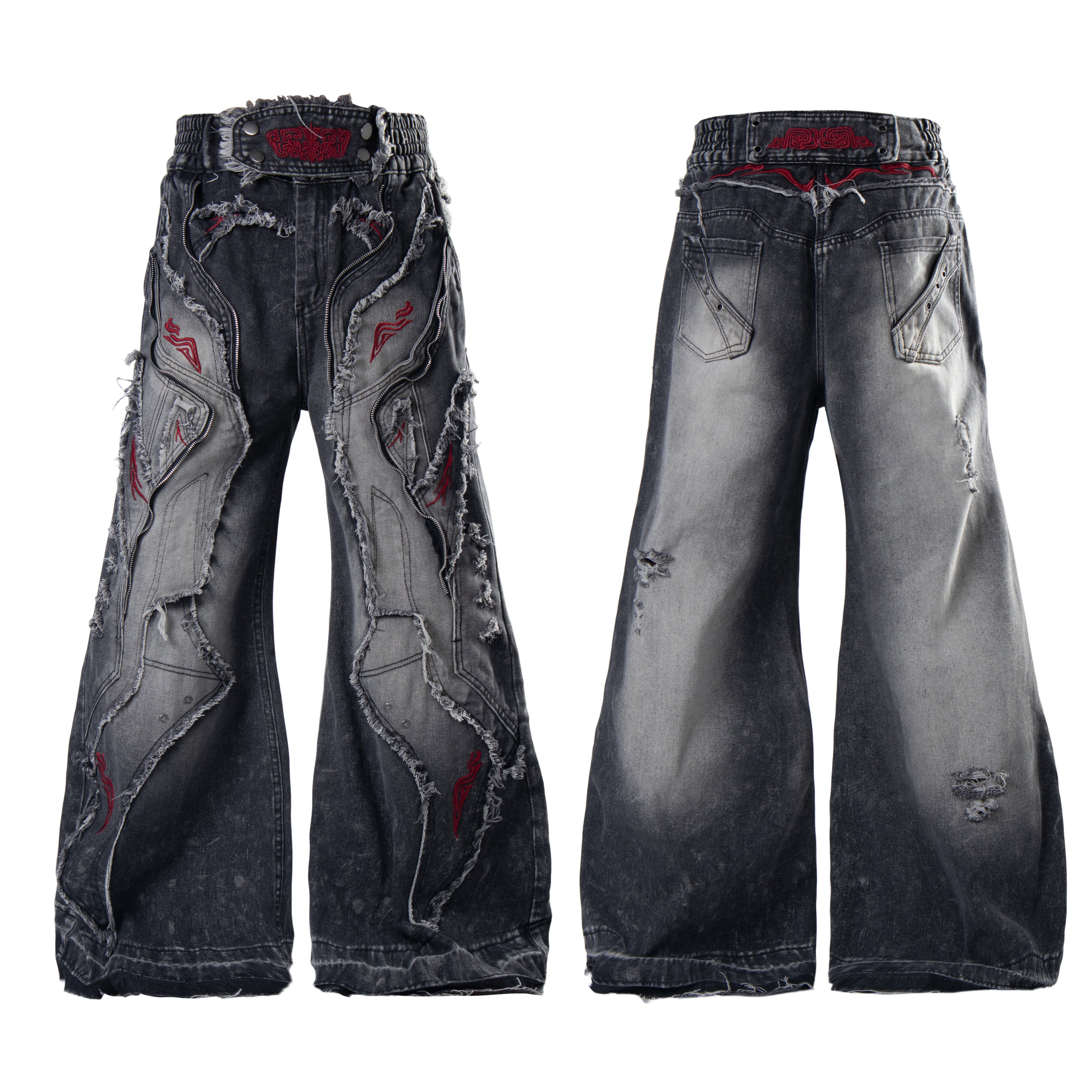 HEAVY-DUTY 3D CUT EMBROIDERY FLARE JEANS