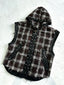 HEAVY-DUTY RIVET PLAID DIRTY WASHED SLEEVELESS HOODED VEST