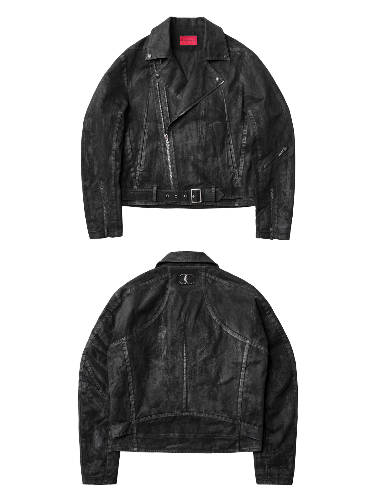 HEAVY‑DUTY WAXED LAPEL COLLAR DUAL‑ZIPPER CROPPED WIDE TWILL BIKER JACKET