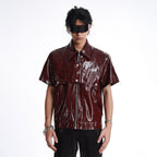 DARK PATCHWORK COLLARED LEATHER T-SHIRT