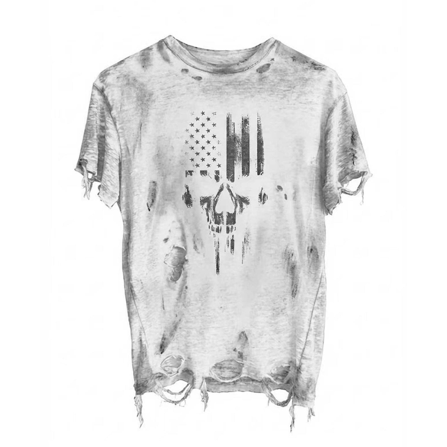 DISTRESSED PRINT RIPPED T-SHIRT