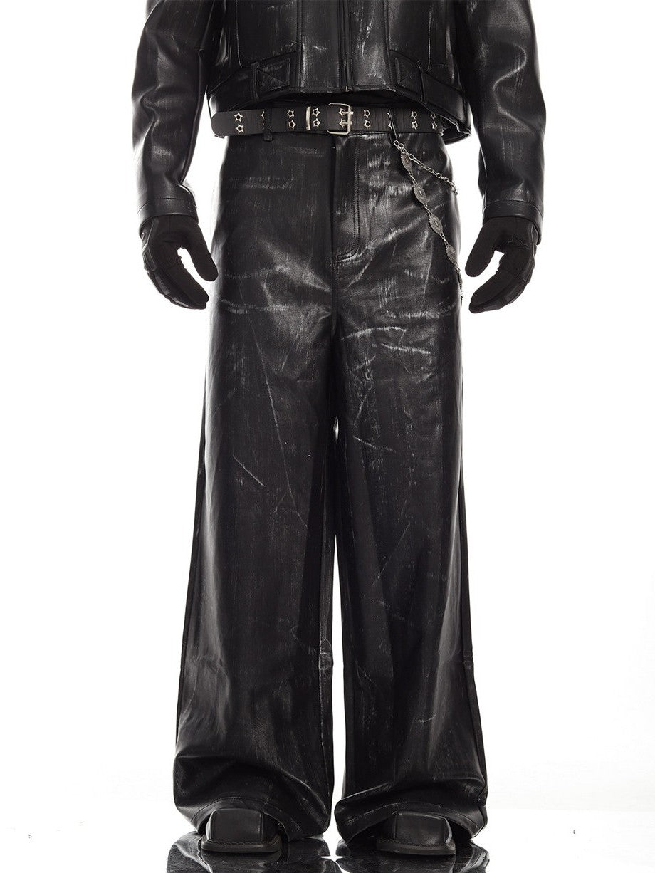 MEN'S BIKER STYLE GRADIENT CROPPED PUNK LEATHER JACKET SET