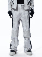 WASHED HIGH‑STREET NICHE SPLICED TECHWEAR GREY FAUX LEATHER SET