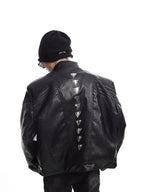 SILVER METAL BONE NICHE OVERSIZED LEATHER JACKET