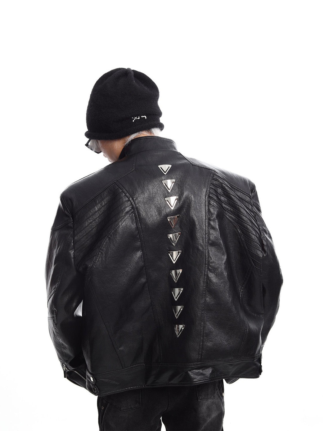 SILVER METAL BONE NICHE OVERSIZED LEATHER JACKET