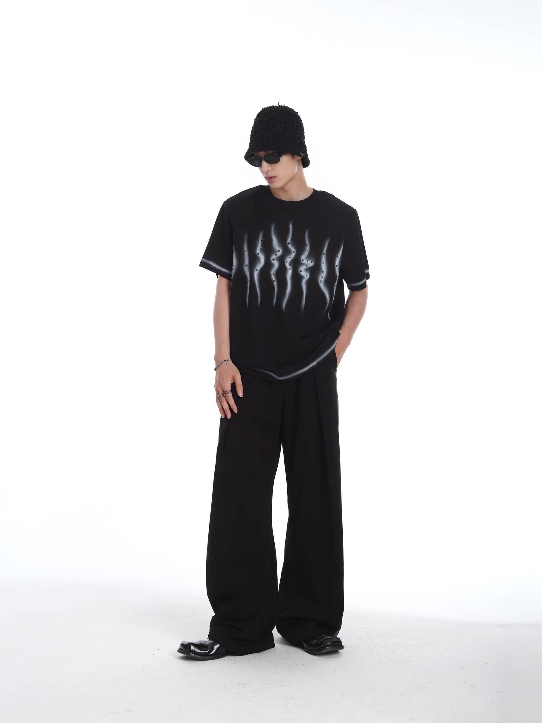 MEN'S RIVET WAVE PATTERN CASUAL COOL STREETWEAR T-SHIRT SET