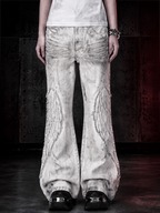ANGEL DISTRESSED WING PATCH EMBROIDERY FLARE VERSATILE CASUAL JEANS