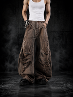 VINTAGE DISTRESSED UNISEX RIPPED WIDE‑LEG CARGO DENIM PANTS
