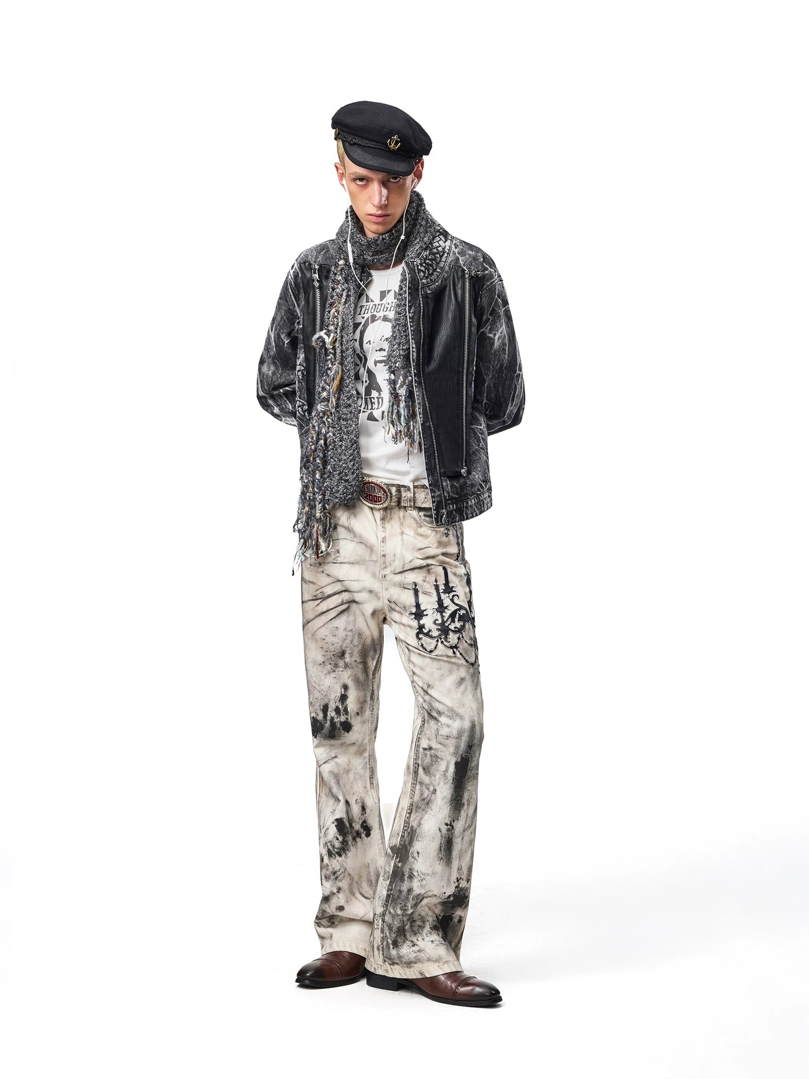 VINTAGE WASHED PATCHWORK EMBROIDERED SLIM FLARE WHITE JEANS Secondary image