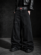 ROCK TIGER DOUBLE WAIST RIVET CURVED CUT JEANS