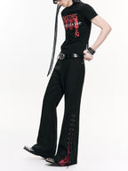 Asymmetric cut gloom street blouse with uneven dynamic hems and moody dark styling, delivering avant-garde subculture flair for distinctive layered alternative looks.