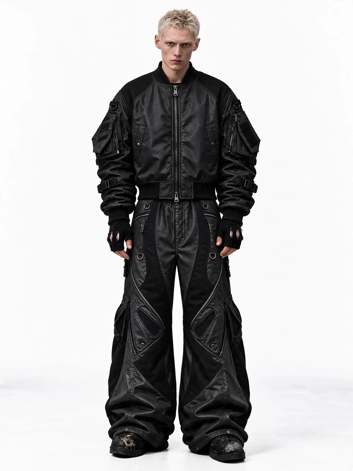 Baggy cargo pant with chain accessory delivers a slouchy wide-leg utility silhouette paired with detachable metal chain hardware, amplifying punk-inspired street edge and functional multi-pocket styling.