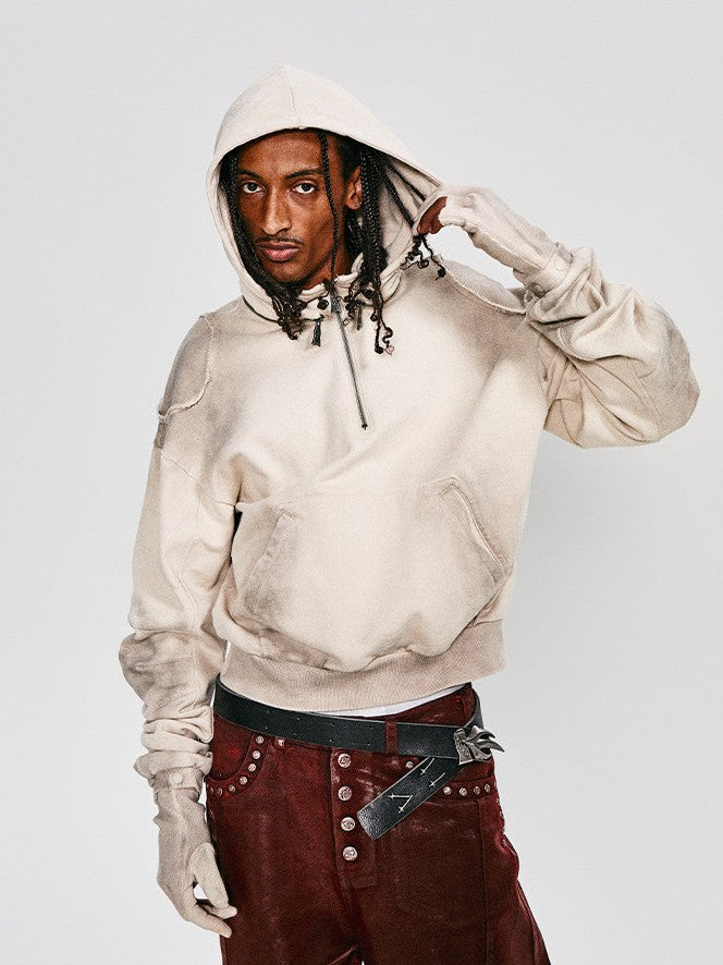Baggy monochrome street graphic hoodie boasts a loose baggy silhouette and single-tone graphic print, creating a sleek, low-key yet powerful urban streetwear look.