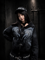 DOUBLE‑CROCODILE SHARK RIVET WASHED BOXY HOODIE