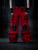 CYBERPUNK STYLE MULTI POCKET CARGO PANTS WITH KNEE GUARD DECOR