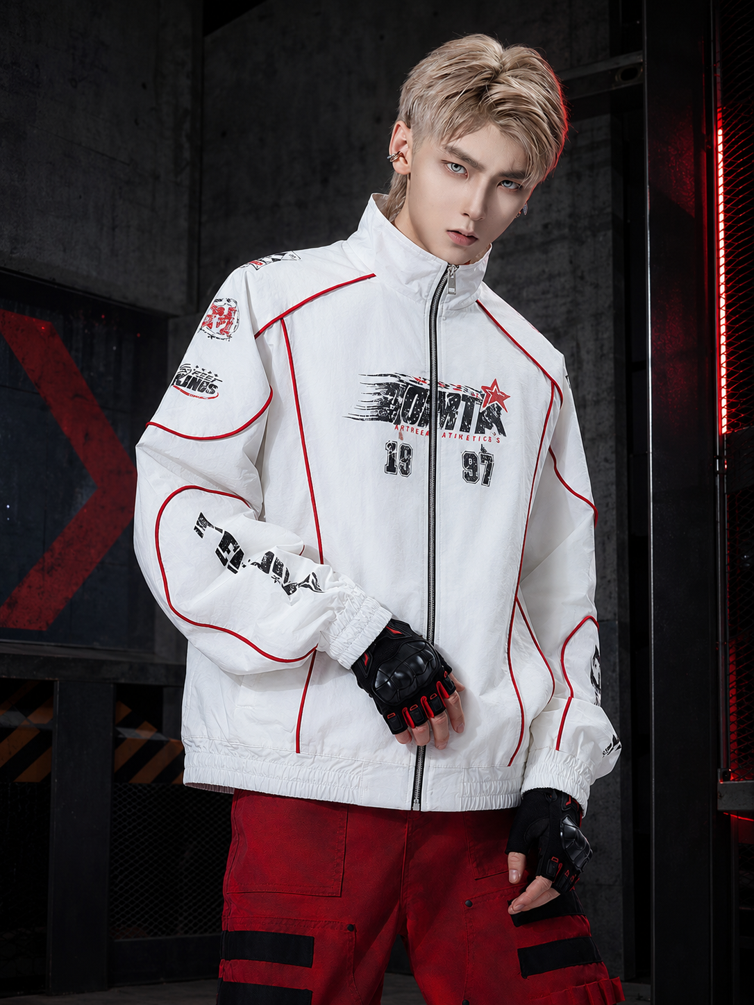 VINTAGE RACING BIKER Distressed SPLICED UNISEX THIN JACKET