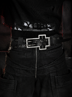 DISTRESSED CROSS DOUBLE‑LAYER COWHIDE BELT