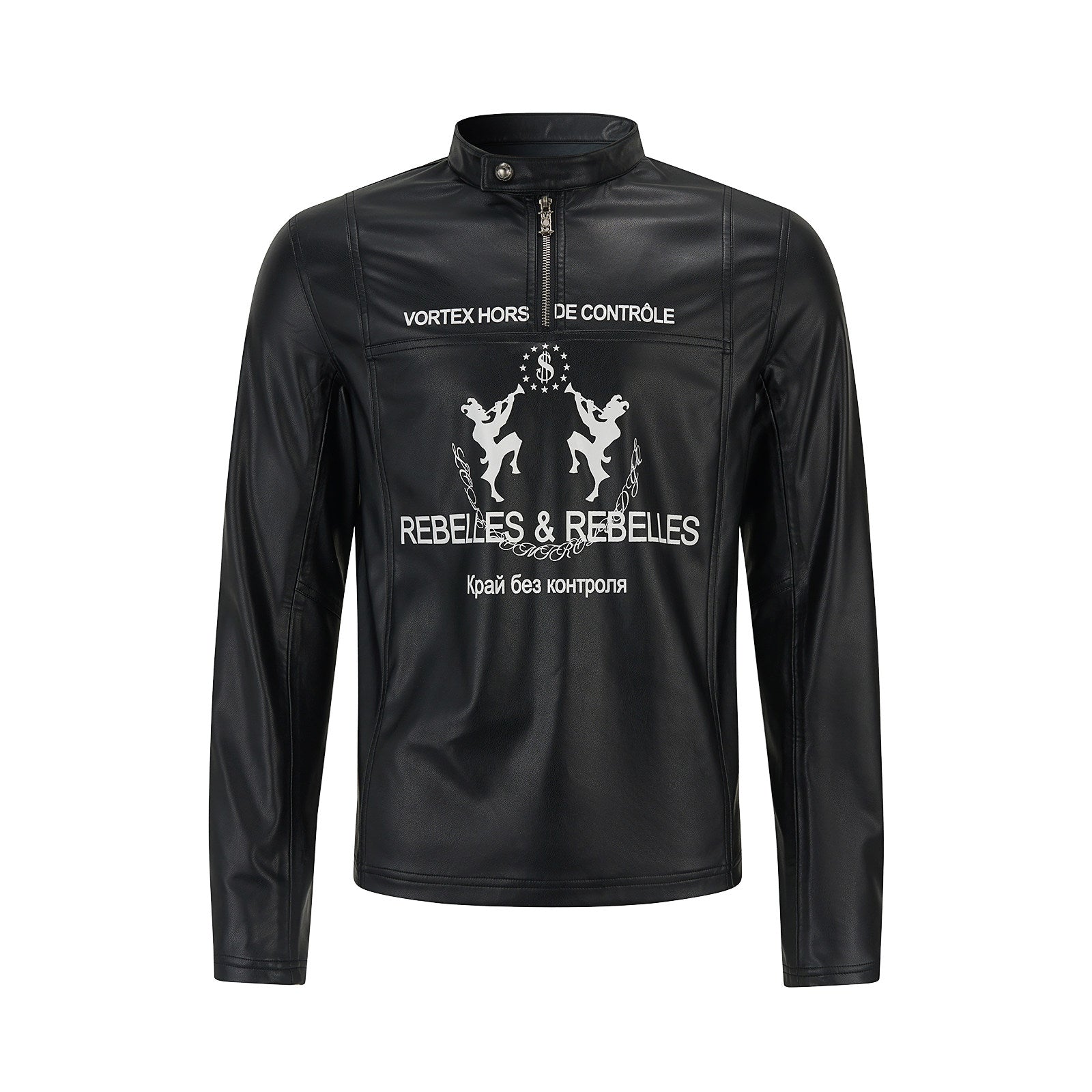 Chained decor punk edgy casual wear, stylish chain accents embody bold punk charm.