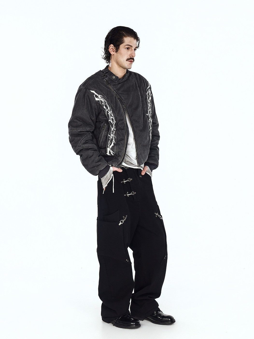 Cracked print boxy cotton tee features vintage cracked graphic print and square boxy fit for classic streetwear vibe.