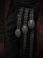 NICHE METAL CROSS‑CARVED FULL‑GRAIN COWHIDE BELT