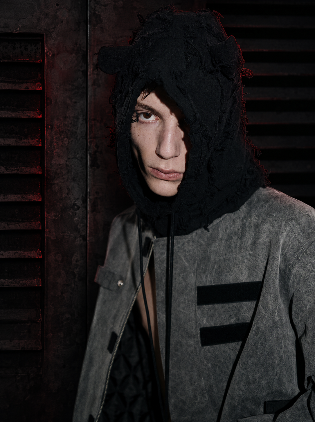 DISTRESSED WASH DEVIL HORN EAR FAUX YARN BEANIE UNISEX
