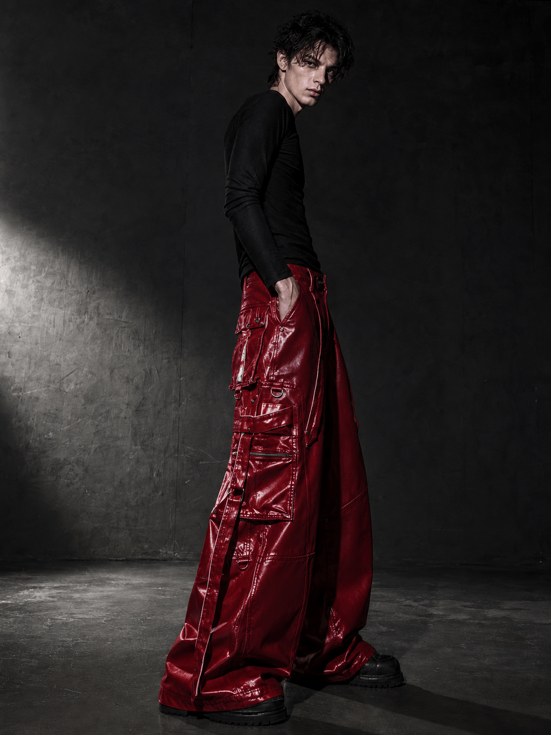 DARKPTPTS RED COATED SILHOUETTE RIVET PANTS Secondary image