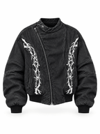 Frayed edge street windbreaker has raw frayed trim and lightweight shell fabric for rugged urban streetwear flair.