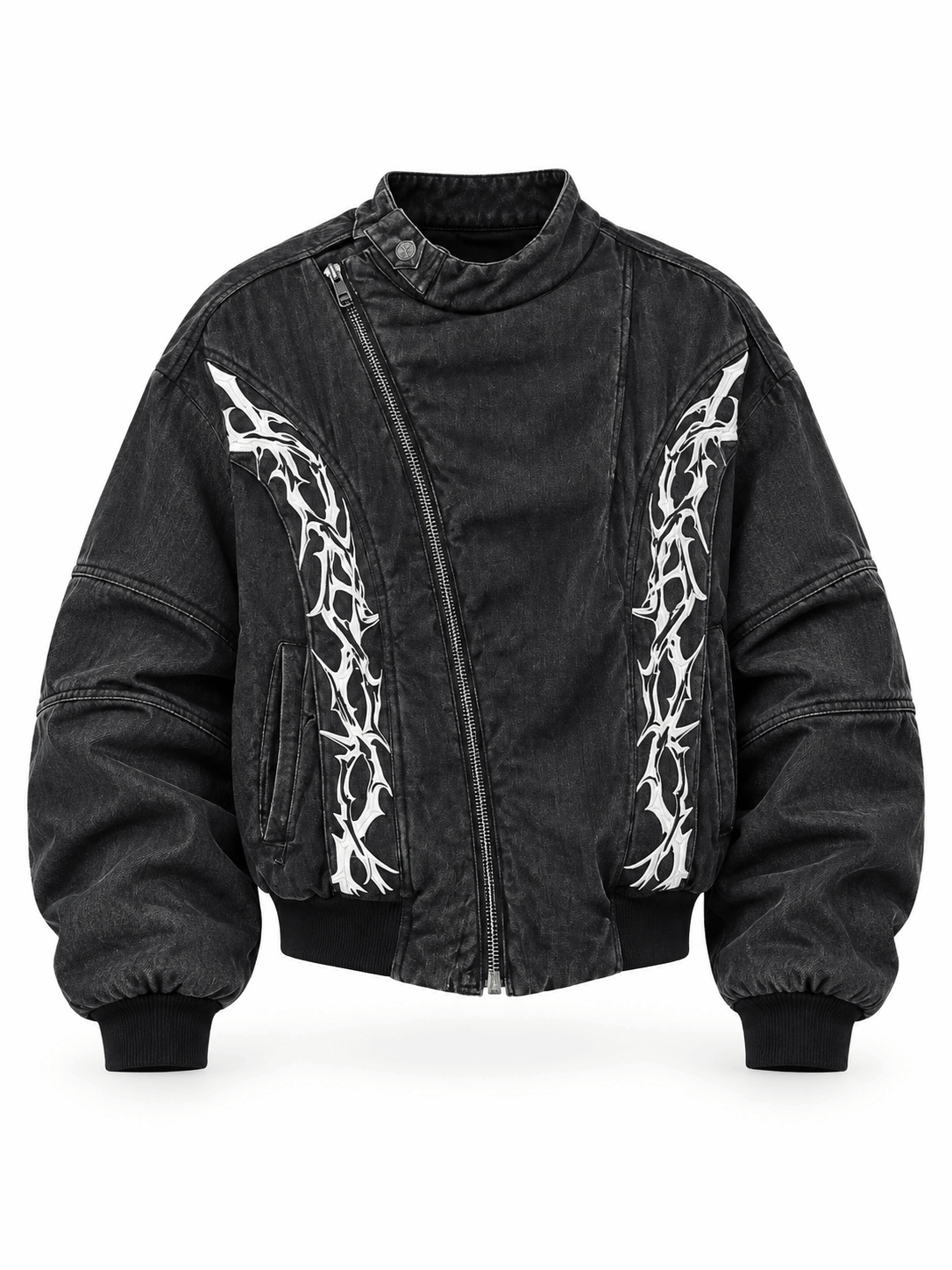 Frayed edge street windbreaker has raw frayed trim and lightweight shell fabric for rugged urban streetwear flair.