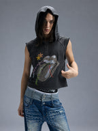 Distinct frayed hem and ripped detailing shape this grunge vintage denim, showcasing rugged retro distressed texture for edgy street fits