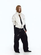 Graffiti print loose skate jacket comes with eye-catching graffiti artwork and a relaxed fit, perfect for skate street styling.