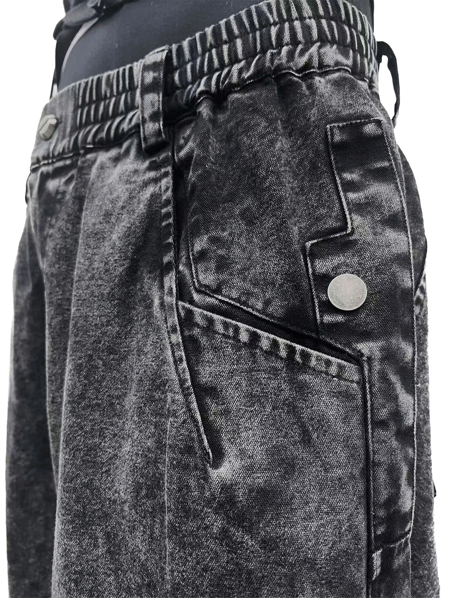 HEAVY-DUTY MULTI-POCKET WASTELAND CARGO VINTAGE WASHED DENIM JEANS Secondary image