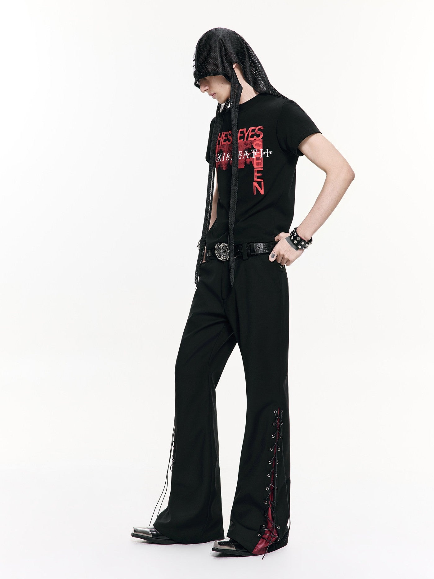 SPLIT SIDE STRAP SPLICED FLARED FLOOR-LENGTH CASUAL DRESS PANTS Secondary image