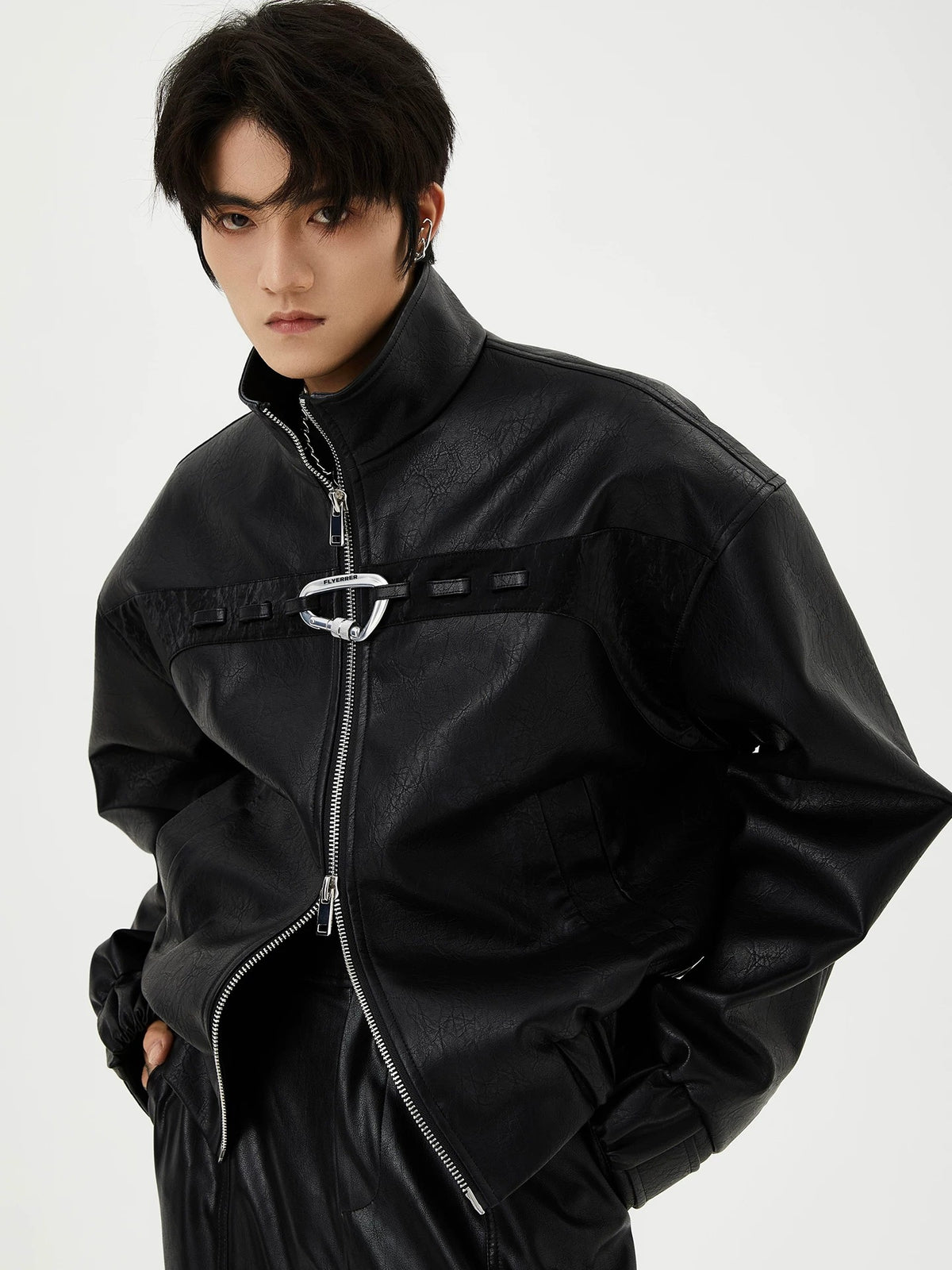 Matte-finish layered street blouse boasts a smooth non-gloss matte surface and layered panel construction, bringing minimalist edgy urban street aesthetics.