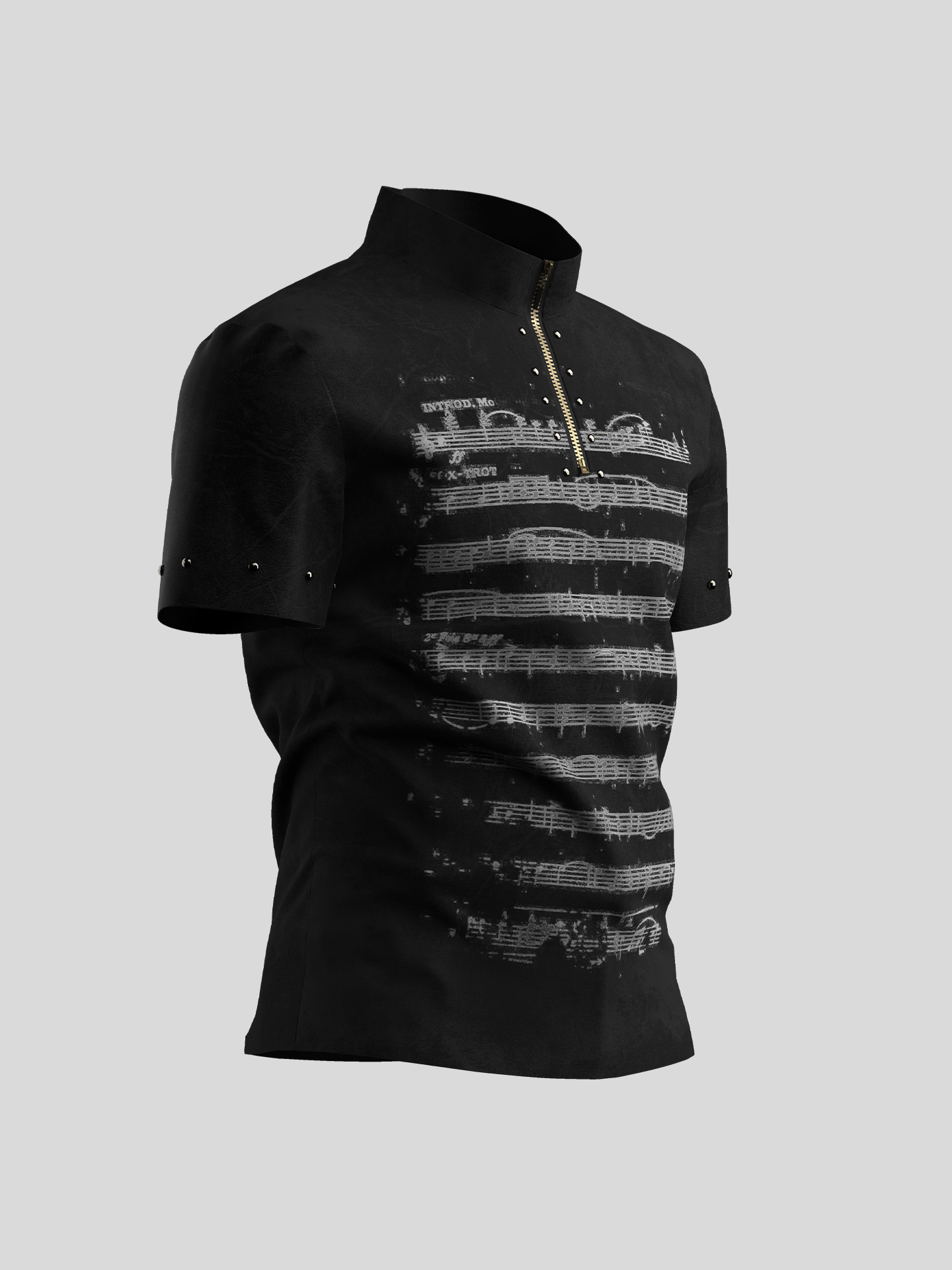 decorated with striking metal stud and rivet embellishments, this punk edgy apparel delivers sharp rebellious aesthetics for underground streetwear styling