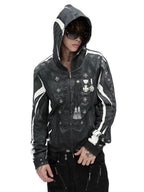 Midnight mayhem street jacket boasts a moody dark-toned finish and an edgy structured silhouette, accented with subtle horror-themed graphics for dramatic seasonal flair. Crafted from robust outerwear fabric, it delivers versatile layering potential, merging goth-inspired midnight aesthetics with raw urban street attitude, perfectly suited for Halloween nights and year-round dark street styling.