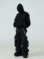 These nihilist worn-dye baggy trousers showcase faded uneven dye finish and a slouchy baggy silhouette, embodying somber underground alternative street vibes.