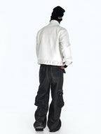Patchwork oversized punk shirt combines mixed fabric panels and a roomy boxy fit for edgy punk streetwear character.