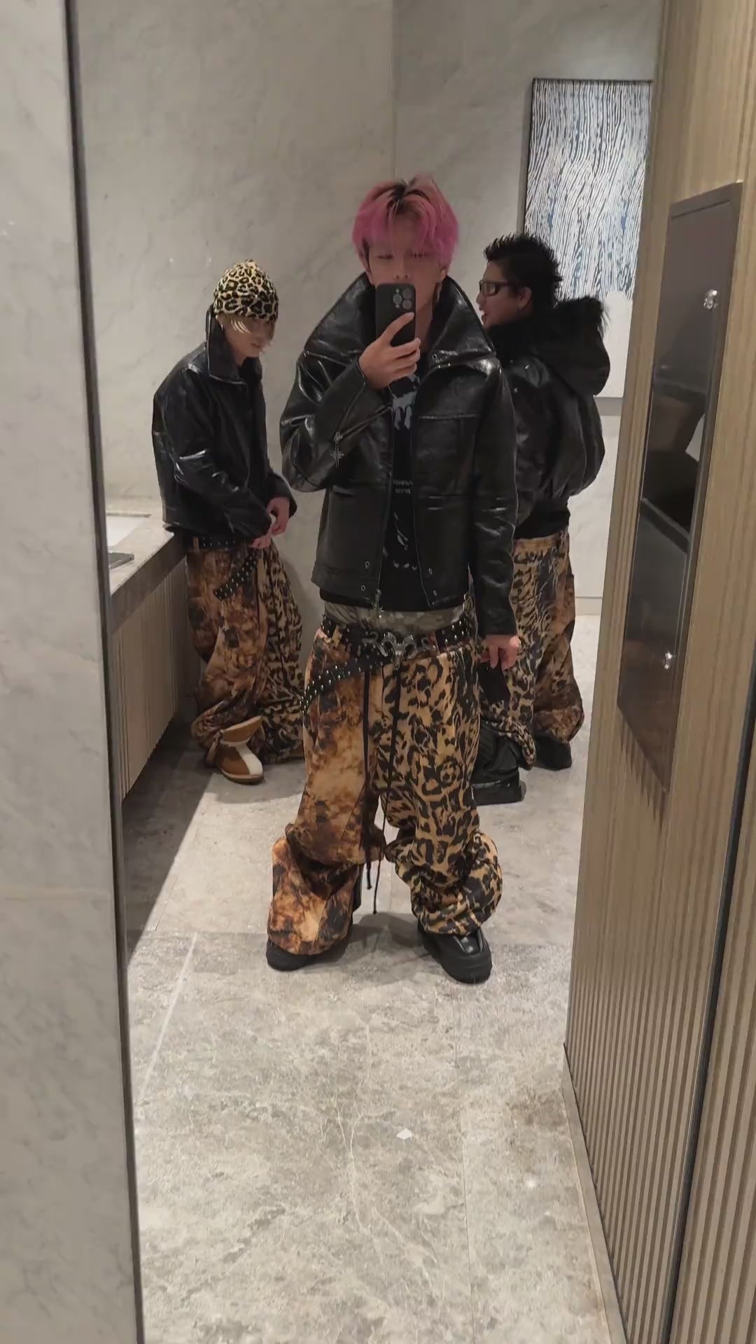 DARKPTPTS LEOPARD OVER PRINT DRAWSTRING LOOSE STRAIGHT HEAVY WEIGHT PANTS