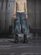 LOOSE-FIT DISTRESSED PATCHWORK CROPPED JEANS